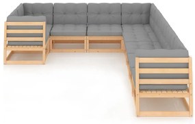 9 pcs conjunto lounge de jardim c/ almofadões pinho maciço