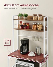 Armário de cozinha com tomadas e prateleira de grelha c40 x 80 x 170 cm cor de nogueira-branco