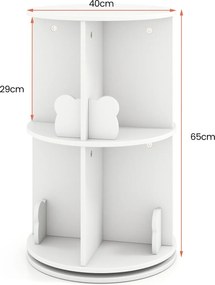 Estante Giratória Infantil para Livros, 40 x 40 x 65 cm, Rotação de 360 Graus, Branco