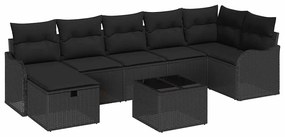 Conjunto de Sofá de Jardim de 8 Peças com Almofadas Preto Rattan PE