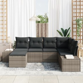 Conjunto de Sofá de Jardim com Almofadas Cinza de Rattan Poliéster