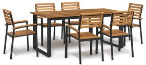vidaXL Conj. jantar p/ jardim 7 pcs madeira de acácia maciça e metal