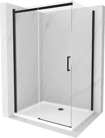 Mexen Omega cabina de duche deslizante 130 x 80 cm, transparente, preta + base de duche Flat, branca - 825-130-080-70-00-4010B