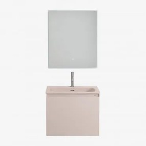Conjunto De Móveis De Banheiro Em Madeira Macrae Com Pia Integrada Crema Linho & Led Retangular E Anti-embaciamento 60x70 Cm Riben & - Sklum