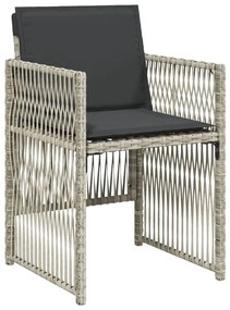17 pcs conj. jantar jardim c/ almofadões vime PE cinzento-claro