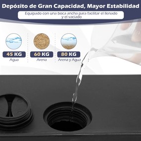 Base para guarda-sol recheável com água e areia, com rodas, 2 travões e 2 adaptadores para postes de 36/38/48 mm, com capacidade para 80 kg, para jard