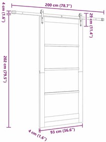 Conjunto de Porta Deslizante com Ferragens vidaXL Branca 93x202 cm de