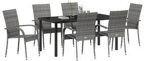 Conjunto de Jantar de 7 Peças em Rattan Sintético Cinza