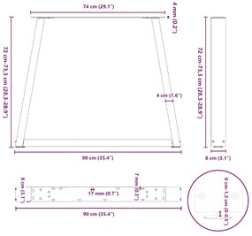 Pés para mesa de jantar em formato de V, 2 peças, aço natural, 90x(72-