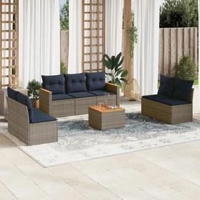 vidaXL 8 pcs conjunto sofás p/ jardim c/ almofadões vime PE cinzento