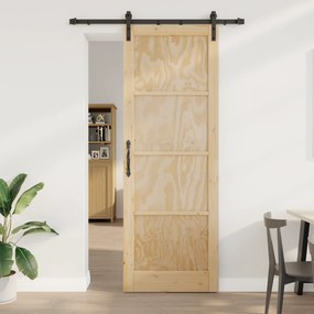vidaXL Porta de Correr com Conjunto de Ferragens 83x232 cm Madeira de Pinheiro