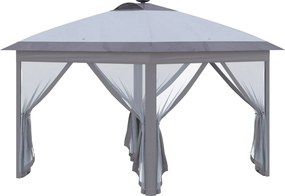 Outsunny 3,3 x 3,3 m Pavilhão dobrável com iluminação LED, cortinas de malha, bolsa de transporte, Cinza | Aosom Portugal