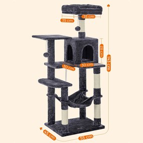 Arranhador para Gatos com 143 cm de altura e 4 postes para arranhar Cinzento fumado