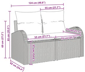 Conjunto de Sofá de Jardim de 4 Peças com Almofadas Preto Vime Poliést