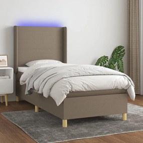 Cama box spring + colchão/LED 90x200cm tecido cinza-acastanhado