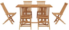 Conjunto de Jantar de Jardim 7 Peças de Madeira Sólida de Teca