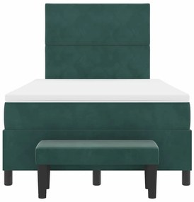 Cama Box Spring com Colchão &amp; Banco Verde Escuro 120x200 cm Veludo
