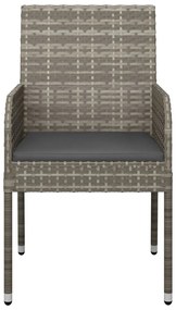 Cadeiras de jardim c/ almofadões 4 pcs vime PE cinzento