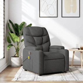 vidaXL Poltrona de massagens reclinável tecido cinzento-escuro