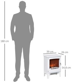 Lareira Elétrica Portátil Potência 900/1800W com Efeito de Chama Realista Termostato Ajustável e Proteção contra Superaquecimento até 20m² 39x26x54,8c