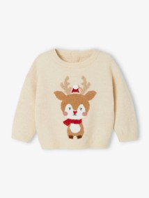 Camisola de Natal, Rena, com detalhes brilhantes, para bebé bege-rosado
