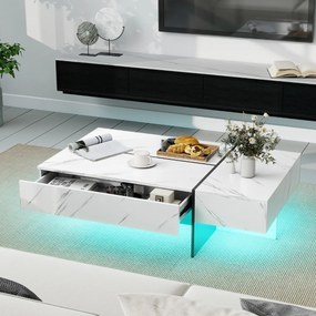 Mesa de centro  120 x 70 x 35 cm moderna com LED com 3 gavetas de arrumação, para sala de estar, branca