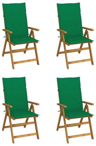 vidaXL Cadeiras jardim reclináveis c/ almofadões 4 pcs acácia maciça