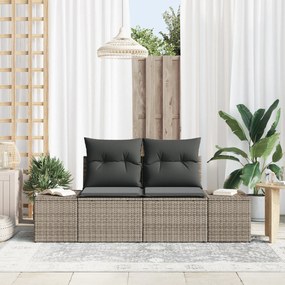 vidaXL Sofá de Jardim com 2 lugares e Almofadas Cinzento Poli Rattan
