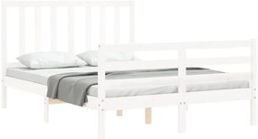 Estrutura de cama de casal c/ cabeceira madeira maciça branco