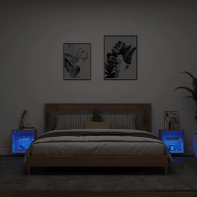 Mesas de cabeceira de parede c/ luzes LED 2 pcs carvalho sonoma