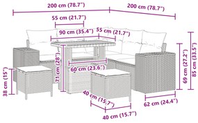 Conjunto de Sofá de Jardim com 8 Peças com Almofadas Preto Rattan Poli