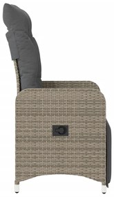 Cadeiras jardim reclináveis 2 pcs c/ almofadões vime PE cinza