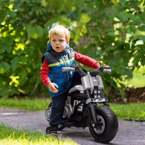 Mota Elétrica Infantil Mota a Bateria 6V com Farol Música Buzina Velocidade 3km/h Avance e Retrocesso e Rodas Auxiliares para Crianças de 3-5 Anos Car