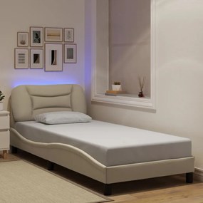 vidaXL Estrutura de cama com LED sem colchão 90x190 cm tecido creme