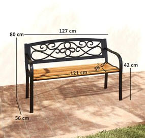Banco de Jardim de 2 Lugares Banco de Exterior com Assento de Madeira e Estrutura de Aço 127x56x80 cm Madeira e Preto