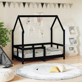 vidaXL Estrutura de cama infantil 70x140 cm pinho maciço preto