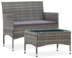 vidaXL 2 pcs conjunto lounge jardim c/ almofadão vime PE cinzento