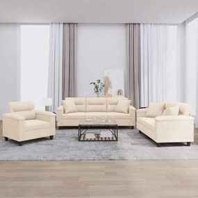 3 pcs conjunto sofás c/ almofadas tecido de microfibra bege