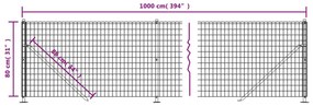 Cerca de malha de arame com flange 0,8x10 m antracite