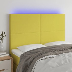 vidaXL Cabeceira cama c/ LED tecido 144x5x118/128 cm verde