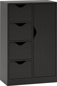 HOMCOM Armário de Sala com 4 Gavetas, 1 Porta e Prateleira Interior, Móvel de Arrumação Multiusos, 54x29x83 cm, Preto | Aosom Portugal