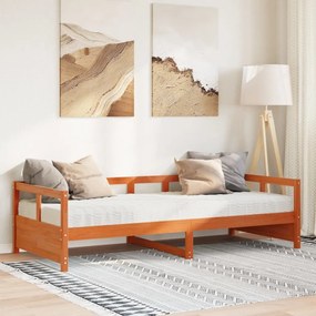 vidaXL Sofá-cama com colchão 90x190 cm pinho maciço castanho-mel