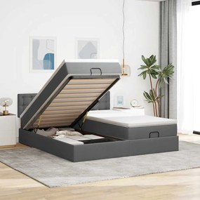 vidaXL Estrutura de cama otomana com colchões tecido cinzento escuro