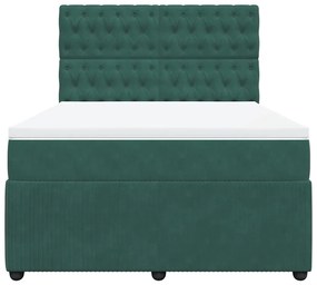 Cama com molas/colchão 140x190 cm veludo verde-escuro