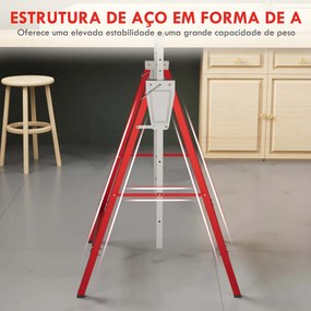 Conjunto de 2 Cavaletes Telescópicos Dobráveis com Altura Ajustável Cavaletes de Serra de Aço 68x58x80-130 cm Vermelho