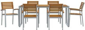 Conjunto de Jantar de Jardim 7 Peças Madeira Sólida de Acácia e Metal