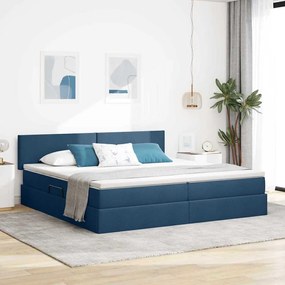 vidaXL Cama com arrumação e LED com colchão Azul 200 x 200 cm tecido