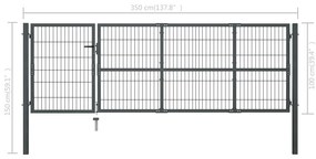 Portão de jardim com postes 350x100 cm aço antracite