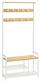 Cabide para casacos VASAGLE HSR409W09 com 9 ganchos, prateleira para sapatos, 30 x 85 x 180,5 cm para corredor, quarto, apartamentos pequenos, carvalho branco moderno