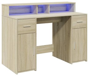 Secretária luzes LED 120x55x91cm deriv. madeira carvalho sonoma